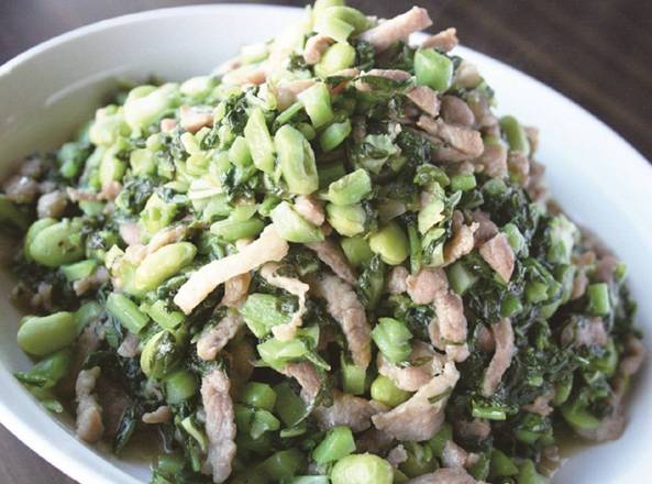 Stir-Fried Salted Vegetables with Pork & Green Beans 雪菜肉絲炒毛豆